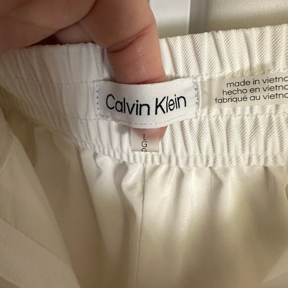 Calvin Klein Women's White Cropped Wide Leg Pants L Elastic Waistband Career - Picture 2 of 9